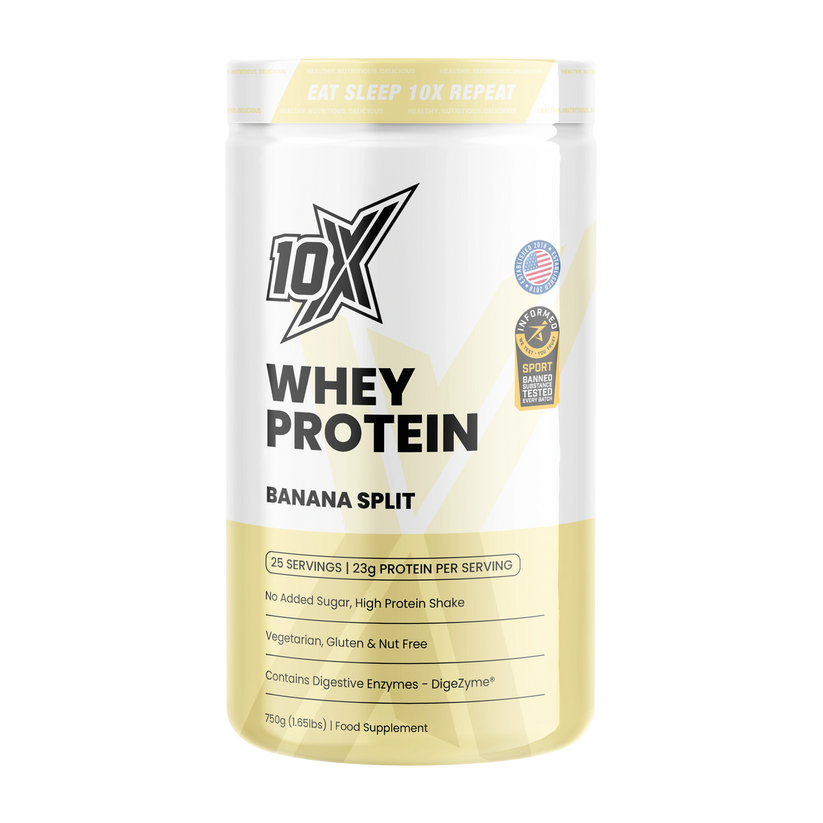 10X Whey Protein Banana Split - Banana Split flavor protein powder by 10X Athletic