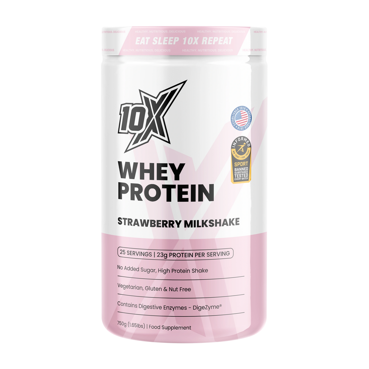 10X Whey Protein Strawberry Milkshake - Strawberry Milkshake flavor protein powder by 10X Athletic